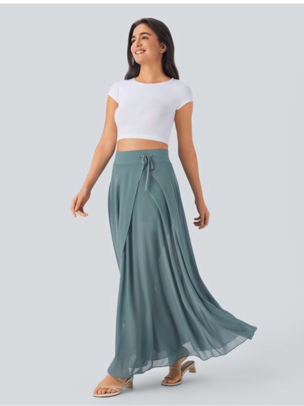 Halara High Waisted Split Mesh 2-in-1 Flowy Maxi Skirt Skort Pockets S